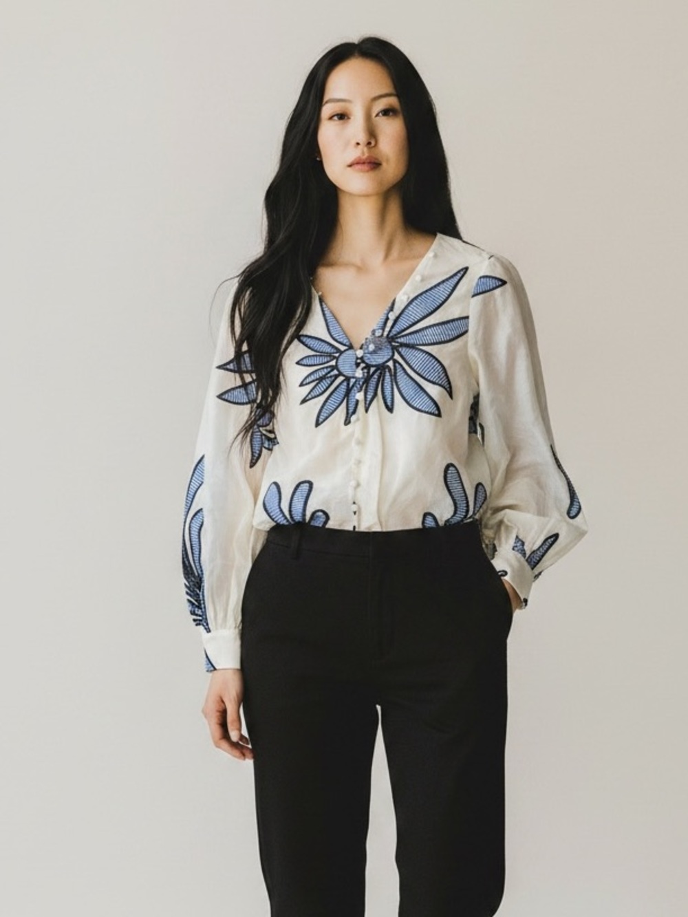 Ciebon • Embroidery floral butter yellow blouse